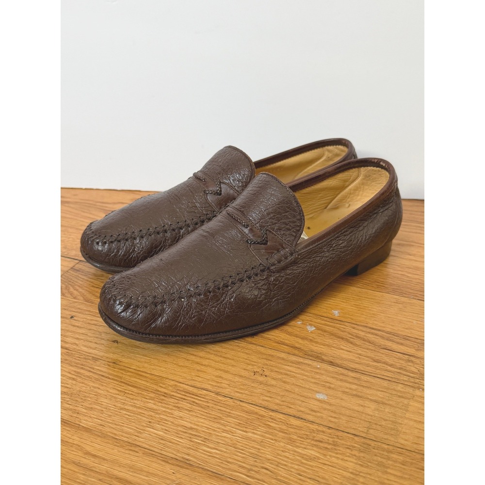 Moreschi Loafers Mens 10 Brown Classic Pebble Grain Leather Italian Made Preppy